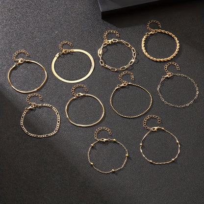 10pcs Elegant Golden Women's Stackable Chain Bracelets