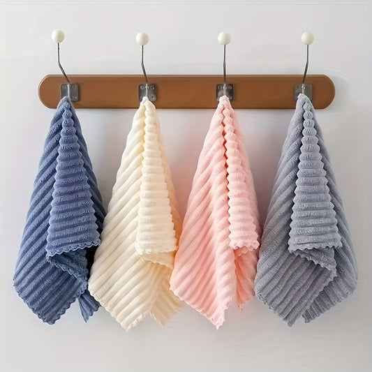4pcs Striped Ultra-Soft Coral Bath Towel Set - Quick-Drying, Super Absorbent, Solid Colors - Durable and Odorless, Light Tones in Pink, Blue, Light Gray, White, Ideal for Spas, Gyms, and Home Use, Also Suitable for Showers an