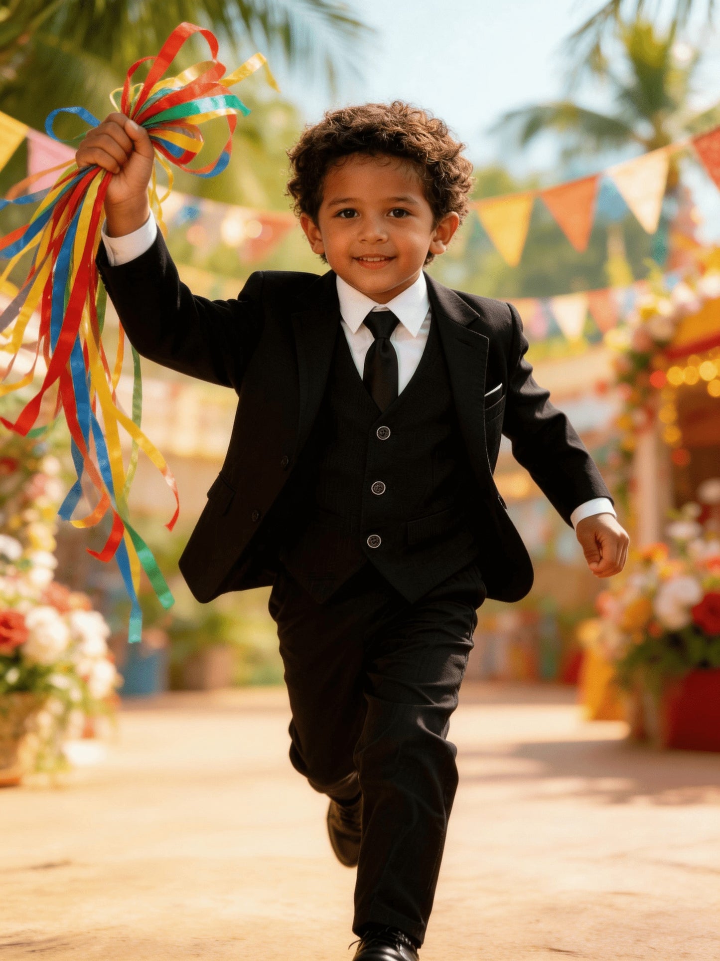 Boys' Korean Style 4-Piece Suit Set with Jacket, Vest, Pants, Tie