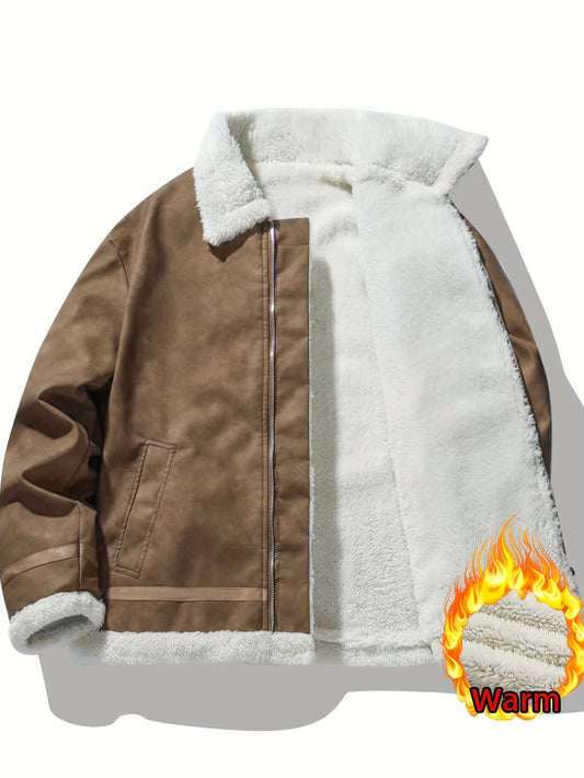 Men'S Heavy-Duty Full-Zip Jacket - Thick Winter Coat with Full-Zip Closure, Lapel Collar, Non-Stretch Fabric - Cold Weather Outerwear for Formal & Casual Events, Winter Jacket, Formal Event Attire, Sleek Design, Durable Const