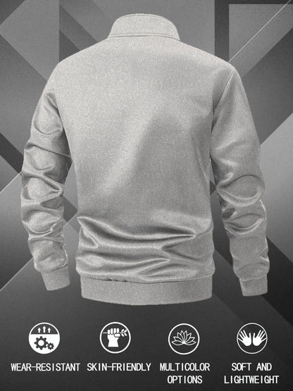 Men's Zip-Up Sports Jacket with Color-Block Design for Casual Wear