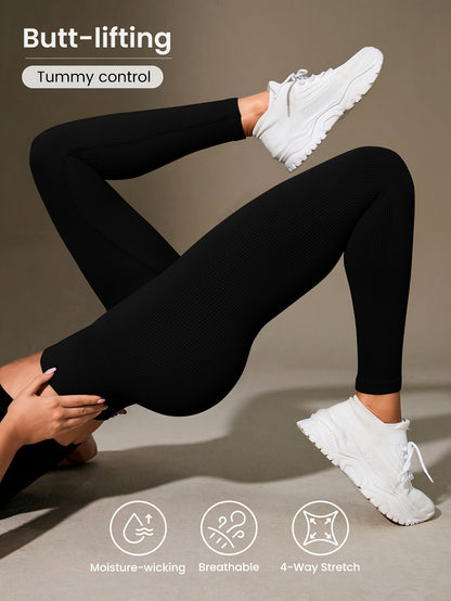 Women's High-Waisted Slimming Ribbed Leggings for Yoga