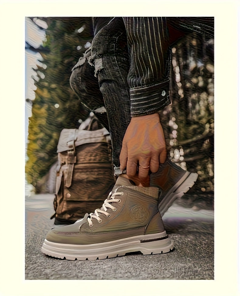 Men's Snow Boots with Lining, Thickened Outdoor Hiking Boots, Trendy Versatile Work Boots, British Short Boots