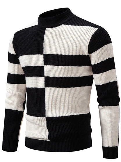 Men'S Color Block Crew Neck Sweater | Casual Style, Thick Acrylic Fabric, Regular Fit for Fall/Winter