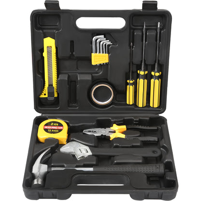 15pcs Heavy-Duty Toolbox & Tool Set with Plastic Case, Hammer, Vise-Grip Style Pliers, Wrench & Screwdriver Suitable for Repair & Car Maintenance - No Assembly Required
