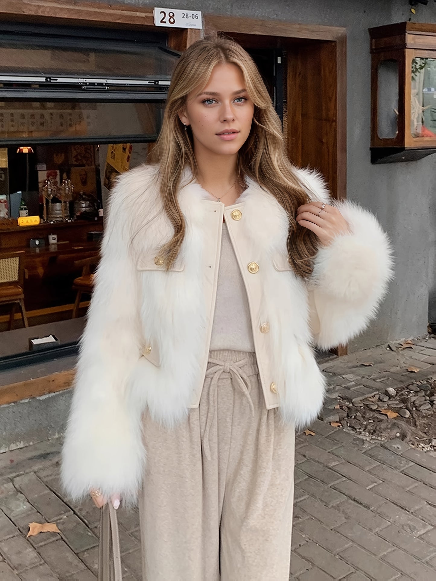 Women'S Elegant Faux Fur Coat - Chic Long Sleeve, Button-Up Front, Loose Fit, Solid Color, Perfect for Fall/Winter Casual Outings, Stylish Outerwear | Chic Long Sleeve | Sleek Design, Fur Coat For Women Winter, Fur Coat Women