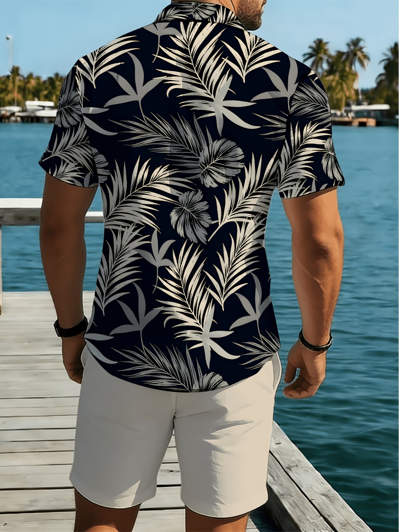 Men's Casual 3D Print Short Sleeve Shirt & Shorts Set