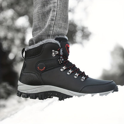 Men'S Winter Snow Warm Hiking Boots, Plush Ankle Boots, Lace-Up Outdoor Trend Style, Suitable for Hiking on Snowy Ground