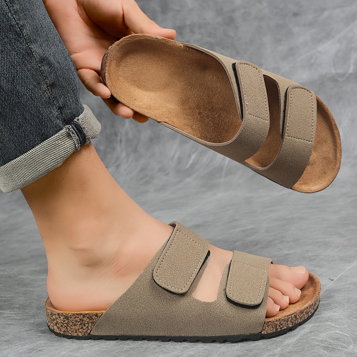 Wide Band PU Flat Slippers with Adjustable Iron Buckle - All Season