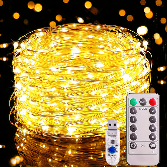 USB-Powered LED Fairy Lights with Remote Control - Copper Silvery Wire Garland for Weddings, Parties, Holidays, Birthdays, Halloween & Christmas Decor