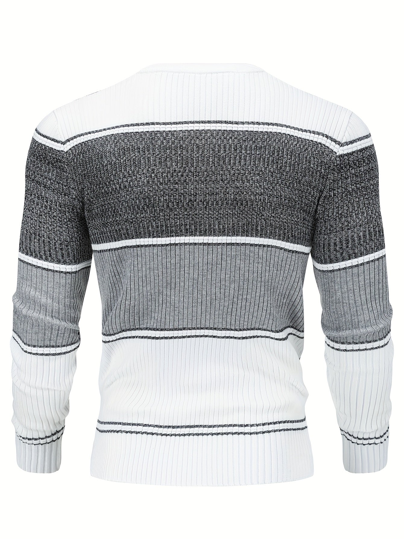 Men'S Casual Long Sleeve Crew Neck Sweater - Geometric Stripe Pullover with, Stripes, Medium Stretch Knit Sweater for Fall/Winter
