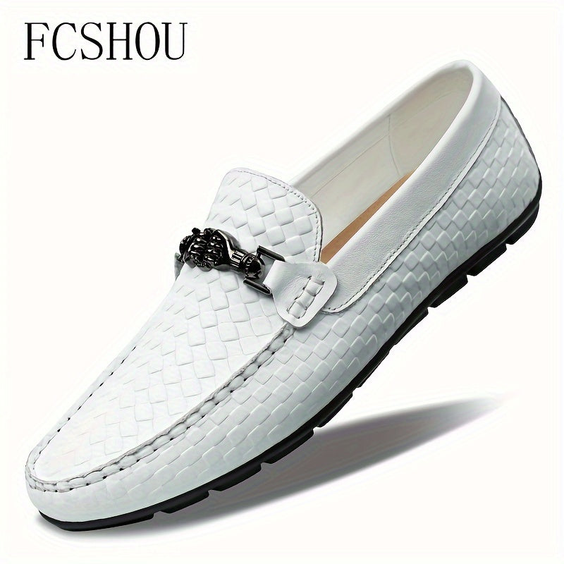 Men's Slip-On Leather Loafers with Rubber Sole - Casual Square Toe