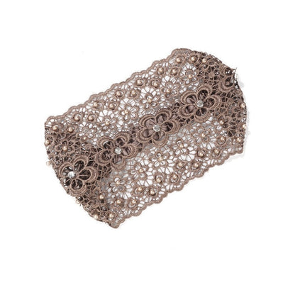 Boho Wide Lace Headband with Breathable Beaded Design