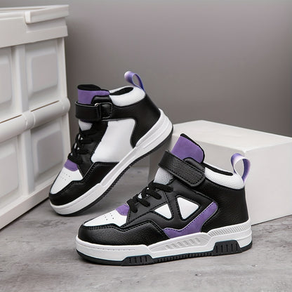 Youngsters' High-Top Sneakers with Hook-and-loop Fastener Closure - Vintage Geometric Print, Breathable & Non-Slip for Boys and Girls - Perfect for Running & Casual Wear