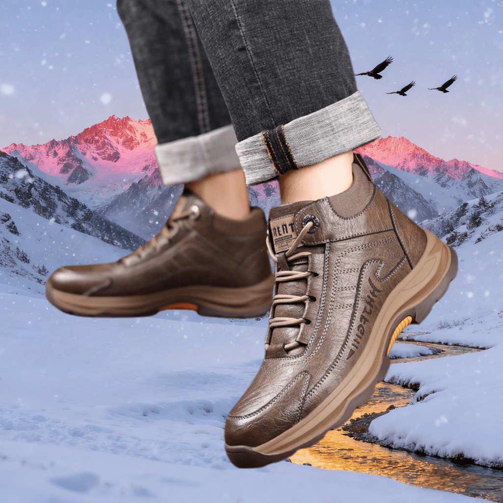 Men's Full-Grain Leather Plush-Lined Casual Winter Sneakers