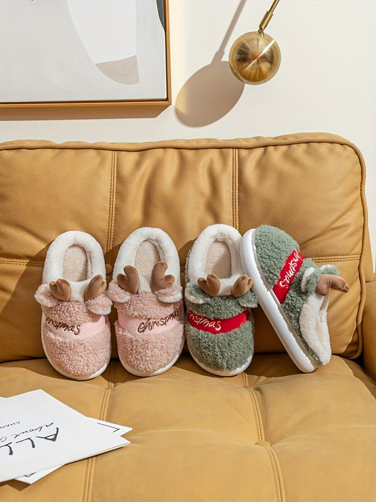 New Slippers for Winter Couples: A Pair of Home Fur, Thickened, Indoor Anti slip, Warm, Silent Plush Slippers for Men and Women's Home Christmas