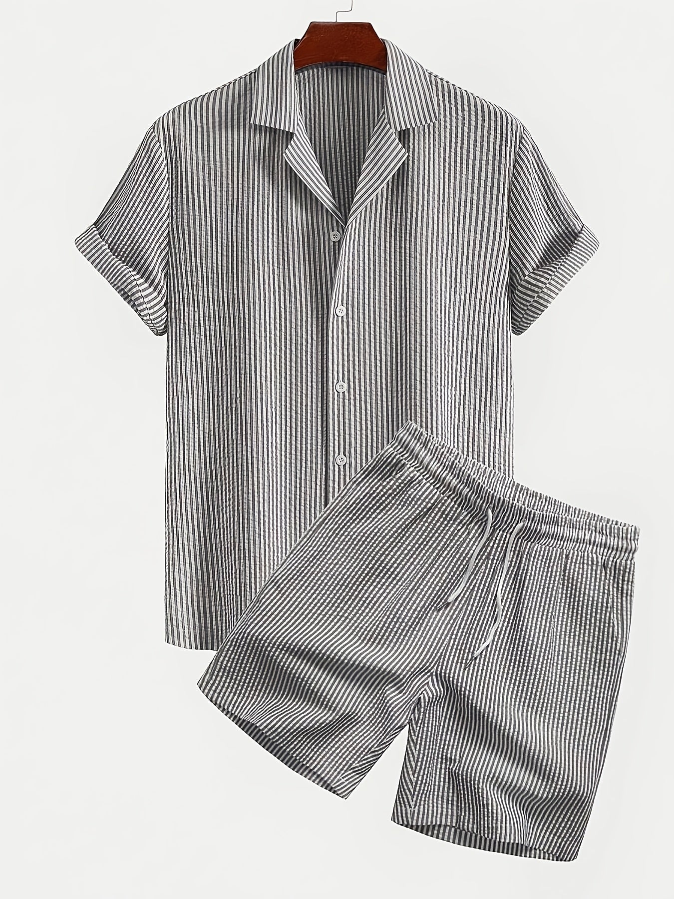 Men's Casual Breathable Bubble Stripe Pajama Set with Drawstring