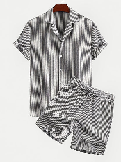 Men's Casual Breathable Bubble Stripe Pajama Set with Drawstring
