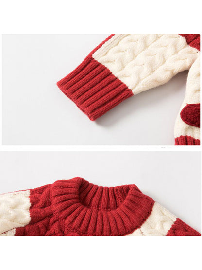 ' Red & White Cable- Sweater Jacket - Cute Scottish-Inspired Boys & Girls Winter Coat, Machine Washable Round Neck Cardigan for Christmas, New Year & Casual Attire ( to)