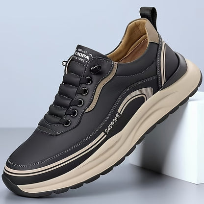 Men's Slip-On Sneakers - Lightweight, Cushioned, Thick Rubber Sole Casual Shoes in Black  Tan with Logo Details, Versatile for All Seasons, Outdoor, Running, and Training