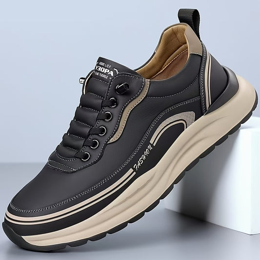 Men's Slip-On Sneakers - Lightweight, Cushioned, Thick Rubber Sole Casual Shoes in Black  Tan with Logo Details, Versatile for All Seasons, Outdoor, Running, and Training