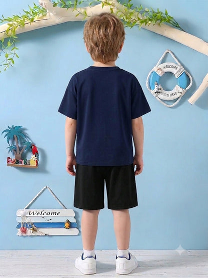 Boys' Casual Sports Set with Mountain Print, Polyester, Ages 7-12