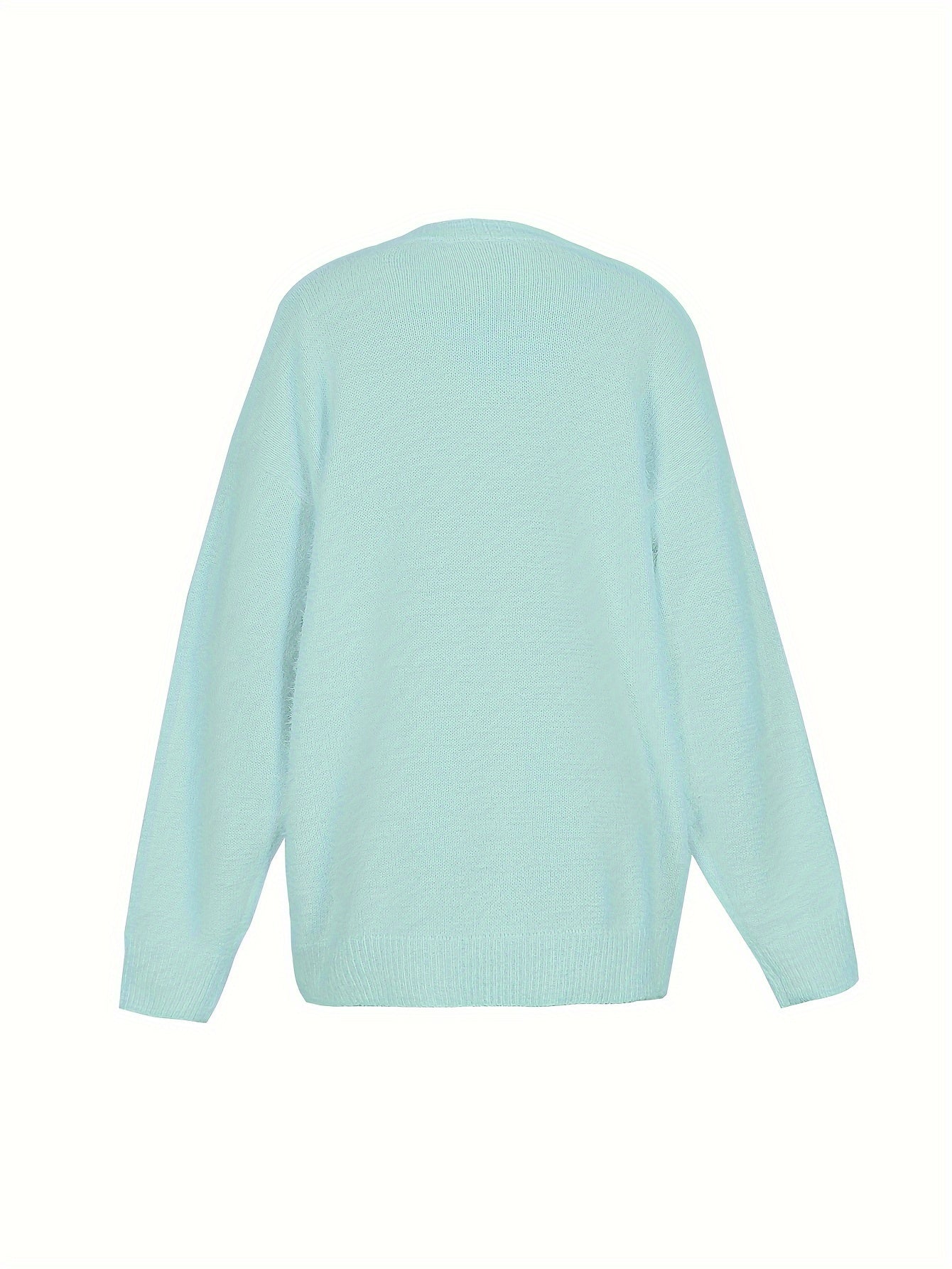 Plus Size - Women'S Cozy Yellow V-Neck Sweater with Pearl Buttons & Fleece-Lined Cuffs - Asymmetrical Hem, Geometric Pattern, Casual Winter Pullover for Casual Attire, Winter Apparel | Vneck Sweater | Pearl Button Details, Sw