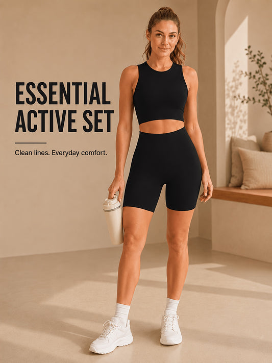 Women's Seamless Ribbed Cropped Tank & Butt-Lifting Yoga Shorts