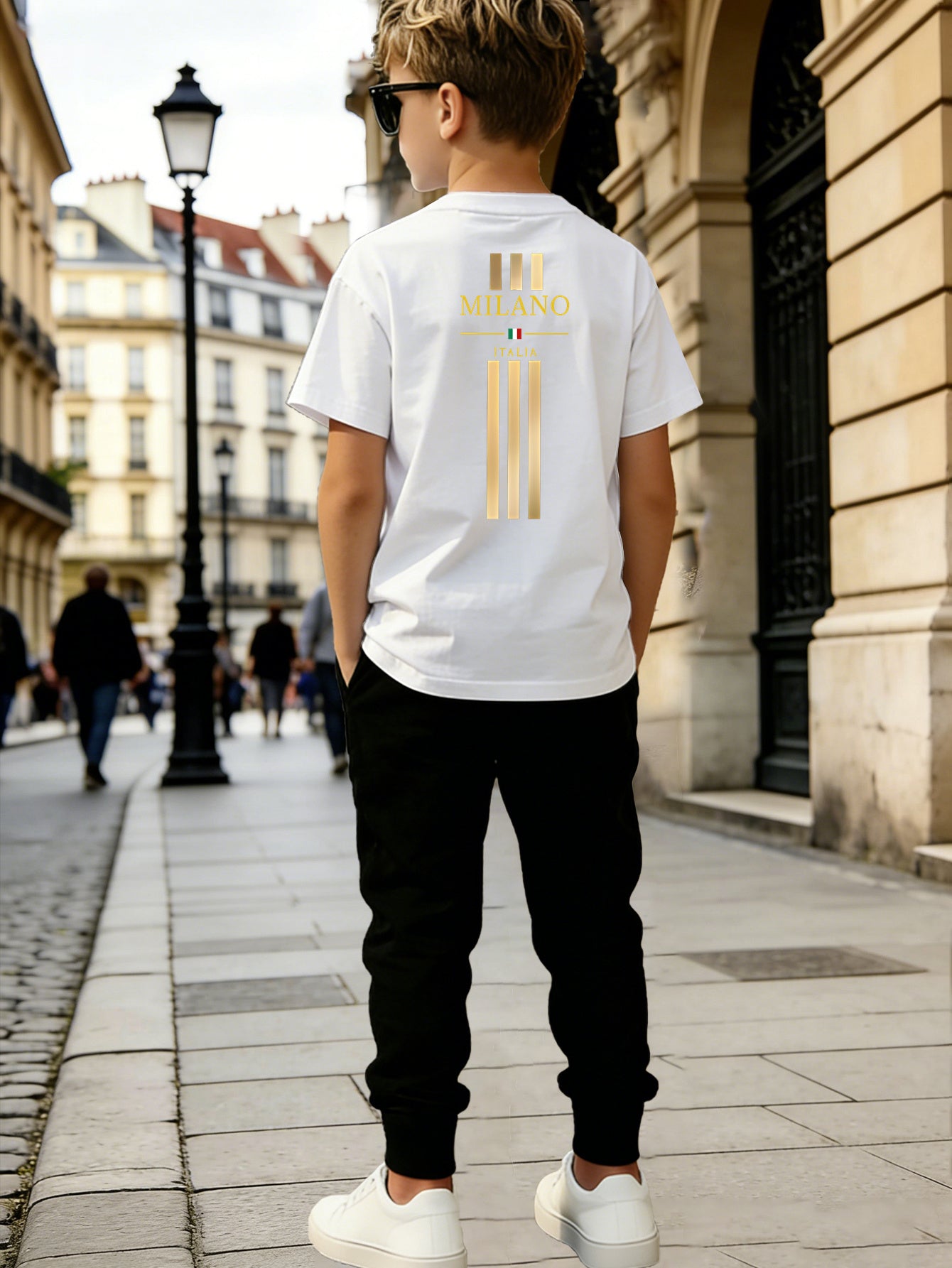 Boys' Casual Short Sleeve & Long Pants Set with Geometric Print