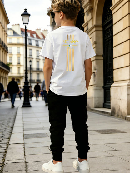 Boys' Casual Short Sleeve & Long Pants Set with Geometric Print