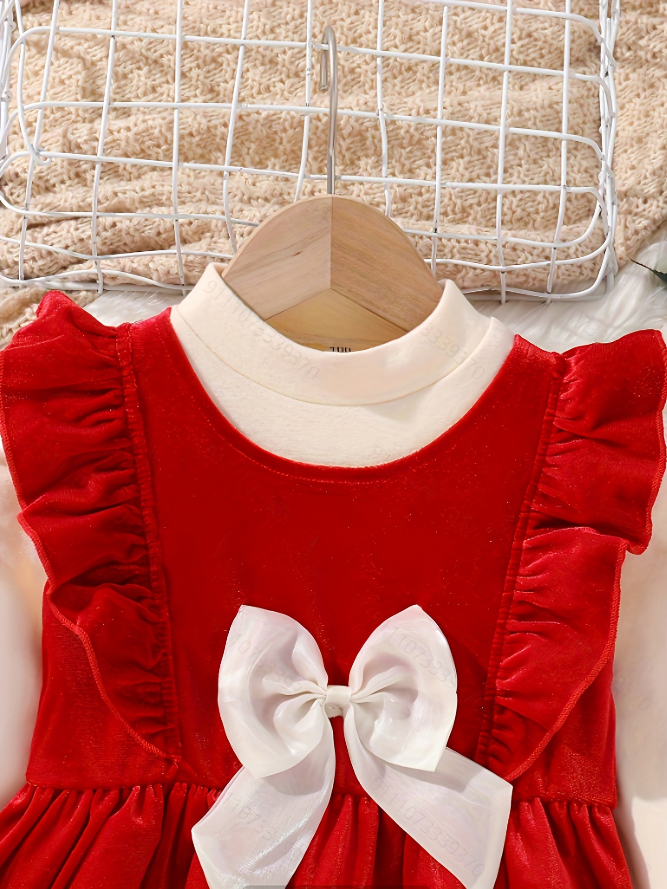 2pcs Girls' Winter Dress & Smock Dress Set - Elegant Bow & Ruffled Umbrella Outfit, 2pcs Blouse Dress with Round Neck Long Sleeve Dress for, Christmas Parties & Casual Attire - to (Hand Washable), Perfect for Outdoor