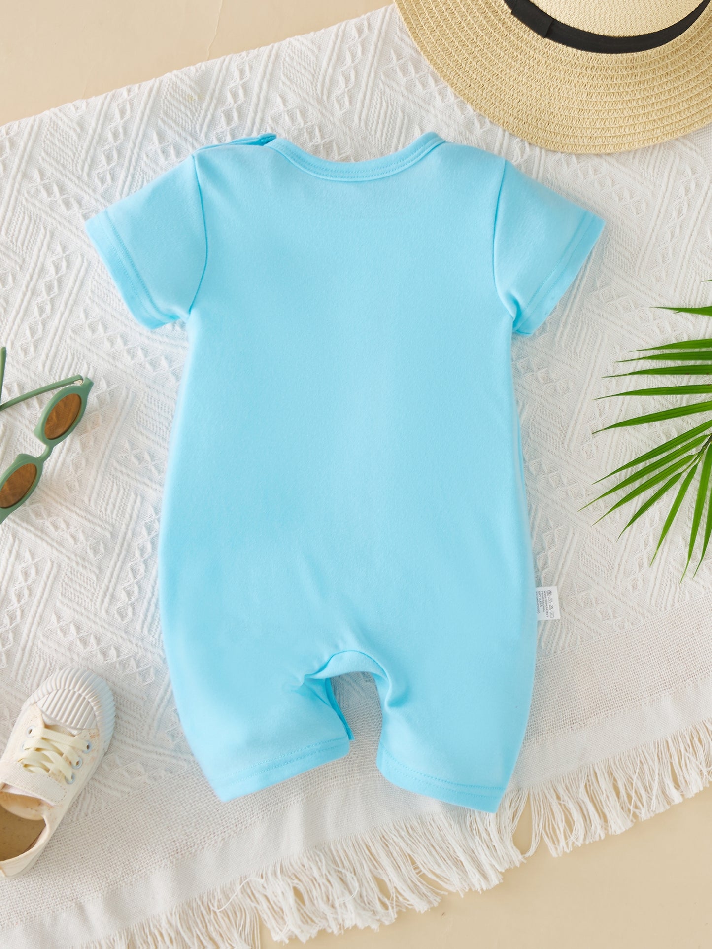 Infant Boys' Summer Romper Bodysuit with Letter Print, Soft Polyester