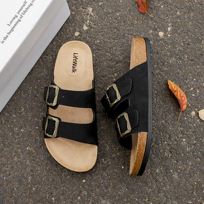 Men's Casual Cork Slip-On Sandals with Adjustable Buckles