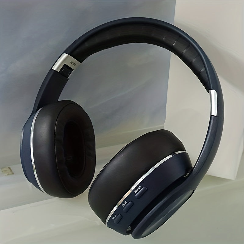 High-End Over-Ear Wireless Headphones with Metal Folding Design, Surround Sound, Wireless, TF Card/Radio Modes, USB-C Charging, Ergonomic Comfort for Sports, Gaming & Running - Blue & Golden