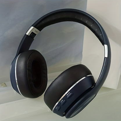 High-End Over-Ear Wireless Headphones with Metal Folding Design, Surround Sound, Wireless, TF Card/Radio Modes, USB-C Charging, Ergonomic Comfort for Sports, Gaming & Running - Blue & Golden