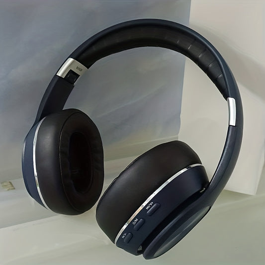 High-End Over-Ear Wireless Headphones with Metal Folding Design, Surround Sound, Wireless, TF Card/Radio Modes, USB-C Charging, Ergonomic Comfort for Sports, Gaming & Running - Blue & Golden