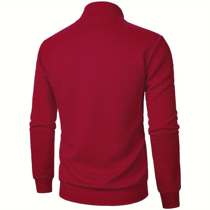 Men's Casual Zip Up Jacquard Jacket, Chic Stand Collar Coat for Spring Fall, Autumn And Winter, Hoodie Top