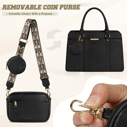 Women's Elegant 3-Piece PU Handbag & Wallet Set with Adjustable Strap