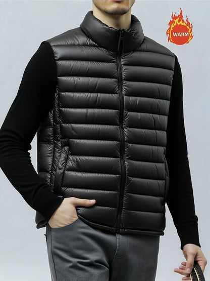 Fall/Winter Men'S Lightweight Jacket/Collar Vest- Fiber Vest, Side Pocket Jacket, Men'S Coat, Active Lifestyle Vest, Spring College Wear, Autumn Winter Spring Coat, Mature Look