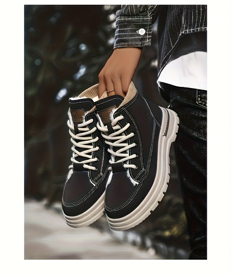 Men's Snow Boots with Lining, Thickened Outdoor Hiking Boots, Trendy Versatile Work Boots, British Short Boots