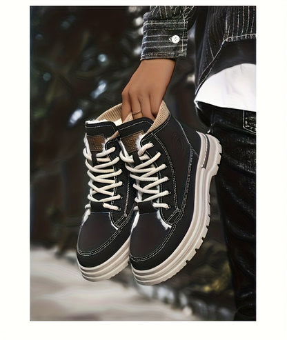 Men's Snow Boots with Lining, Thickened Outdoor Hiking Boots, Trendy Versatile Work Boots, British Short Boots