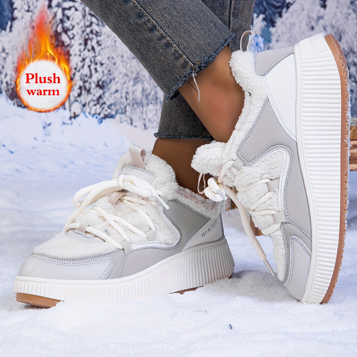 Women'S Cozy Fleece-Lined Low-Top Ankle Boots - Warm, Stylish, and Comfortable for All Seasons, Casual Lace-Up Design with Thick Rubber Sole, Beige, Casual Footwear | Stylish Ankle Boots | Plush Lined Interior