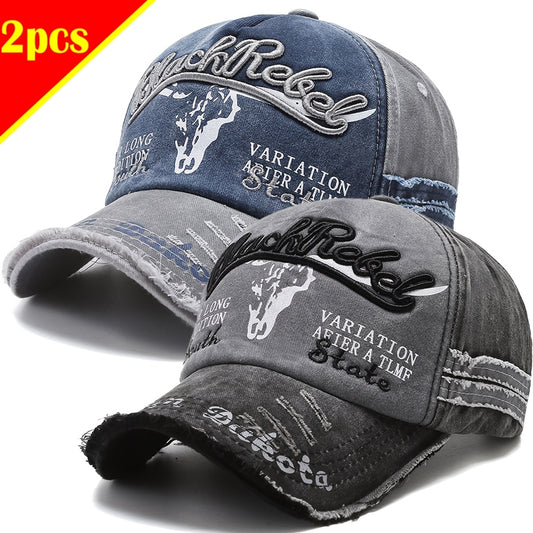 2pcs Vintage Embroidered Baseball Caps for Men and Women