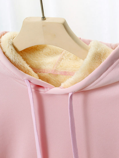 Women'S Thick Fleece Hooded Sweatshirt with Cute Bear Print & Plush - Cozy Winter Warmth, Drawstring Hood & Pockets, Casual Retro Style, Machine Washable For Fall/winter Commuting & Daily Wear, Winter Sweatshirt, Seasonal Fas