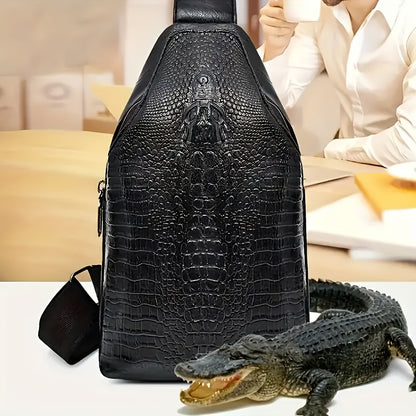 1pc Men's Fashion Crocodile Pattern Waist Bag, Multifunctional Shoulder Trendy Bag