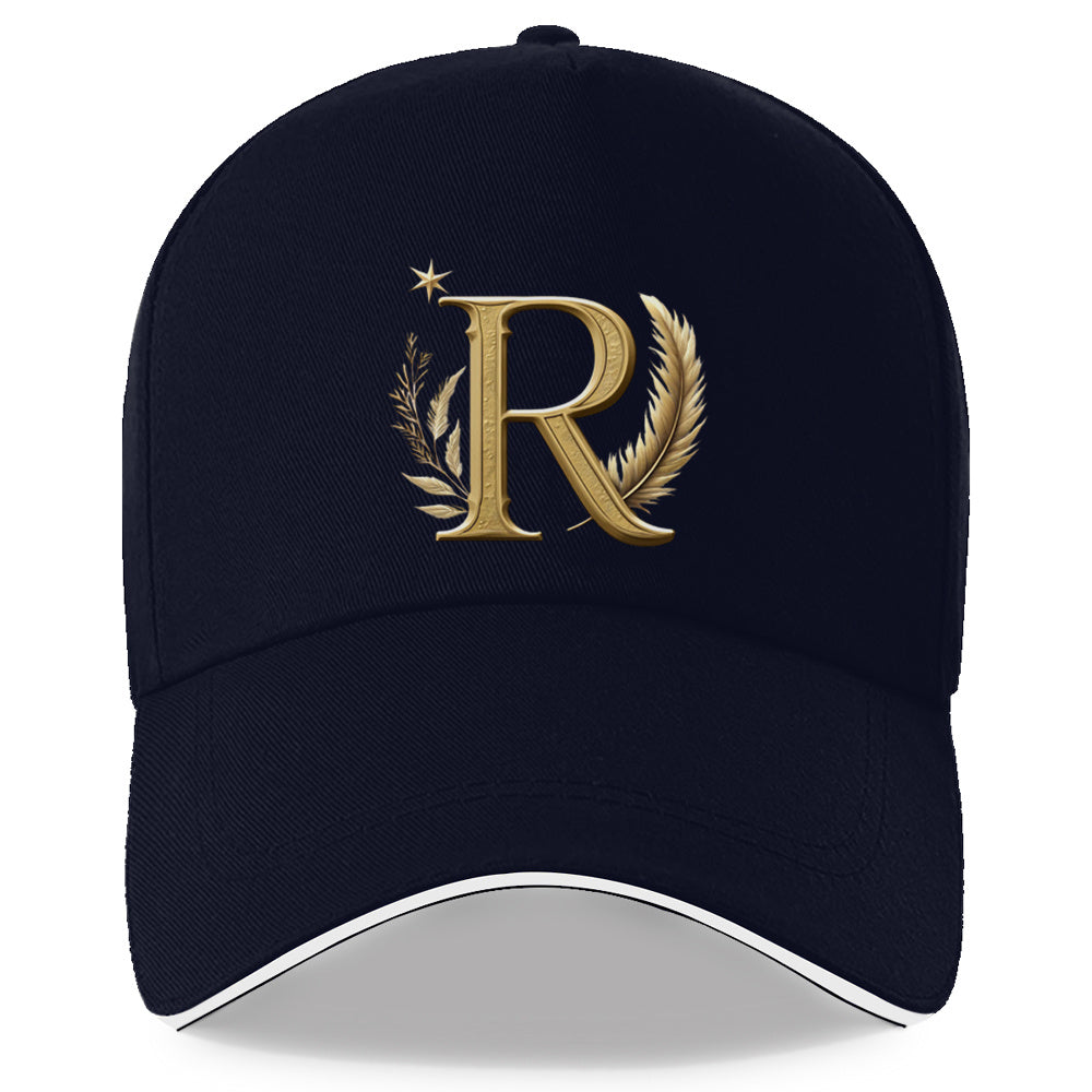 Lightweight Adjustable Baseball Cap with Golden Letter R and Wheat Ear