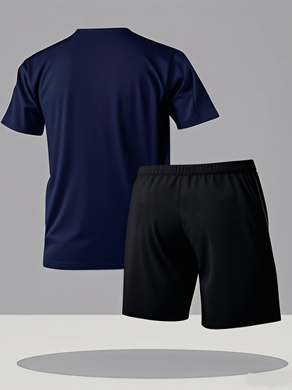 Summer Men'S Casual Sports Short Sleeve T-Shirt and Shorts Set, Comfortable Breathable, Suitable for Outdoor Jogging Running Fitness, Diesel Letter Print Design - 2pcs Set
