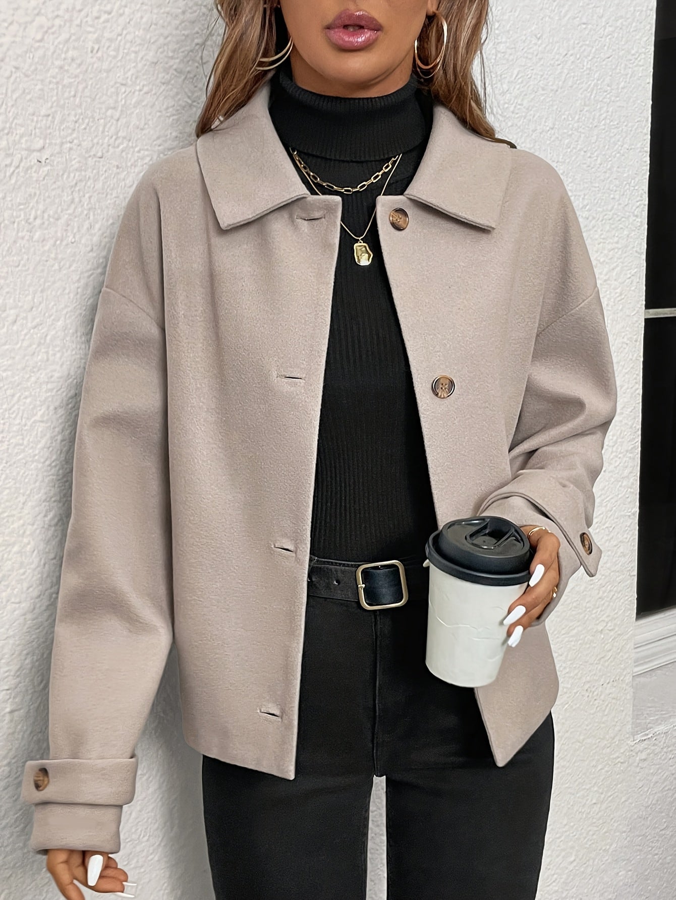 Women'S Burgundy Coat - Structured H-Silhouette Blazer, Button-Front Closure, Non-Stretch Fabric for Fall/Winter, Office, Party, Everyday Outfits - Chic Outerwear Jacket, Party Attire, Asymmetric Hemline, Elegant Design