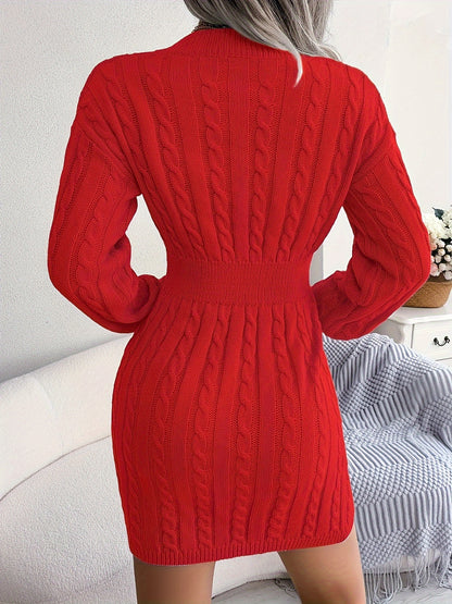 Women's White/ Twist- V-Neck Shorter-to-Oversized-Hem White Button-like Placket (No Buttons) Dress - Full-Length Long Sleeve Winter Winter Short/Long Dress (No) - Slim-Fit Tummy Control for Fall/Winter (Low-Maintenance