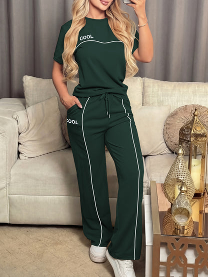 Women's Casual Letter Print Short Sleeve Top & Pants Set